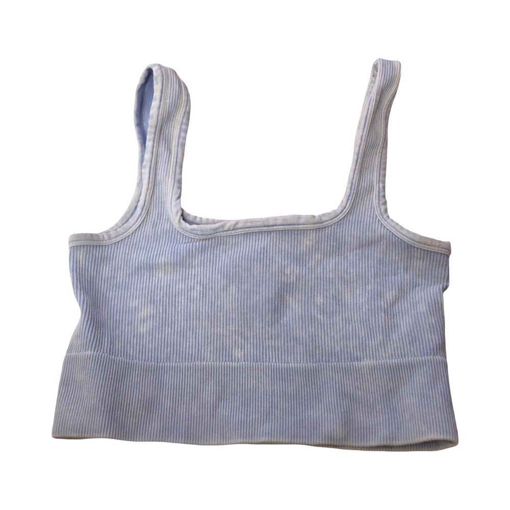 Zenana Ribbed Crop Top Light Blue Acid Wash Square Neck Tank NTW-6138A L/XL